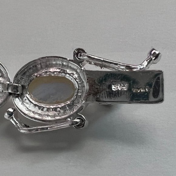 FAS 925 Silver White Agate Stone Cabochon Bracelet - Picture 10 of 11